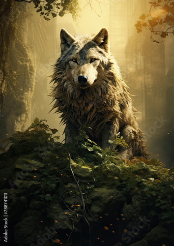 Wolf in a tranquil forest scene