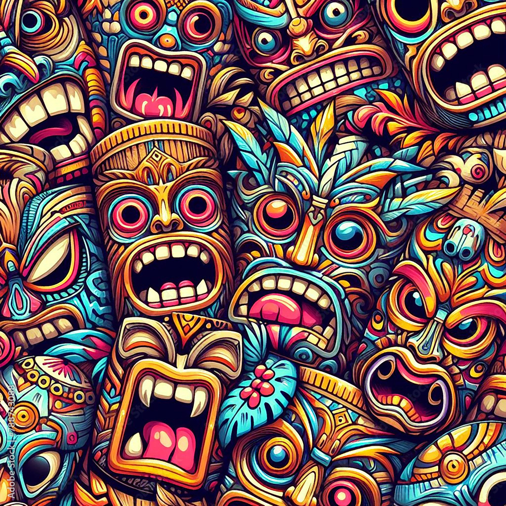 funny cartonized tiki mask pattern funny cartonized tiki mask pattern