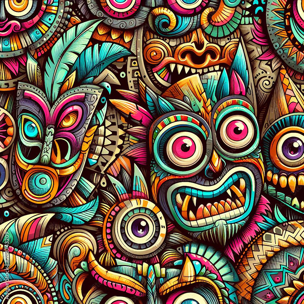 funny cartonized tiki mask pattern funny cartonized tiki mask pattern