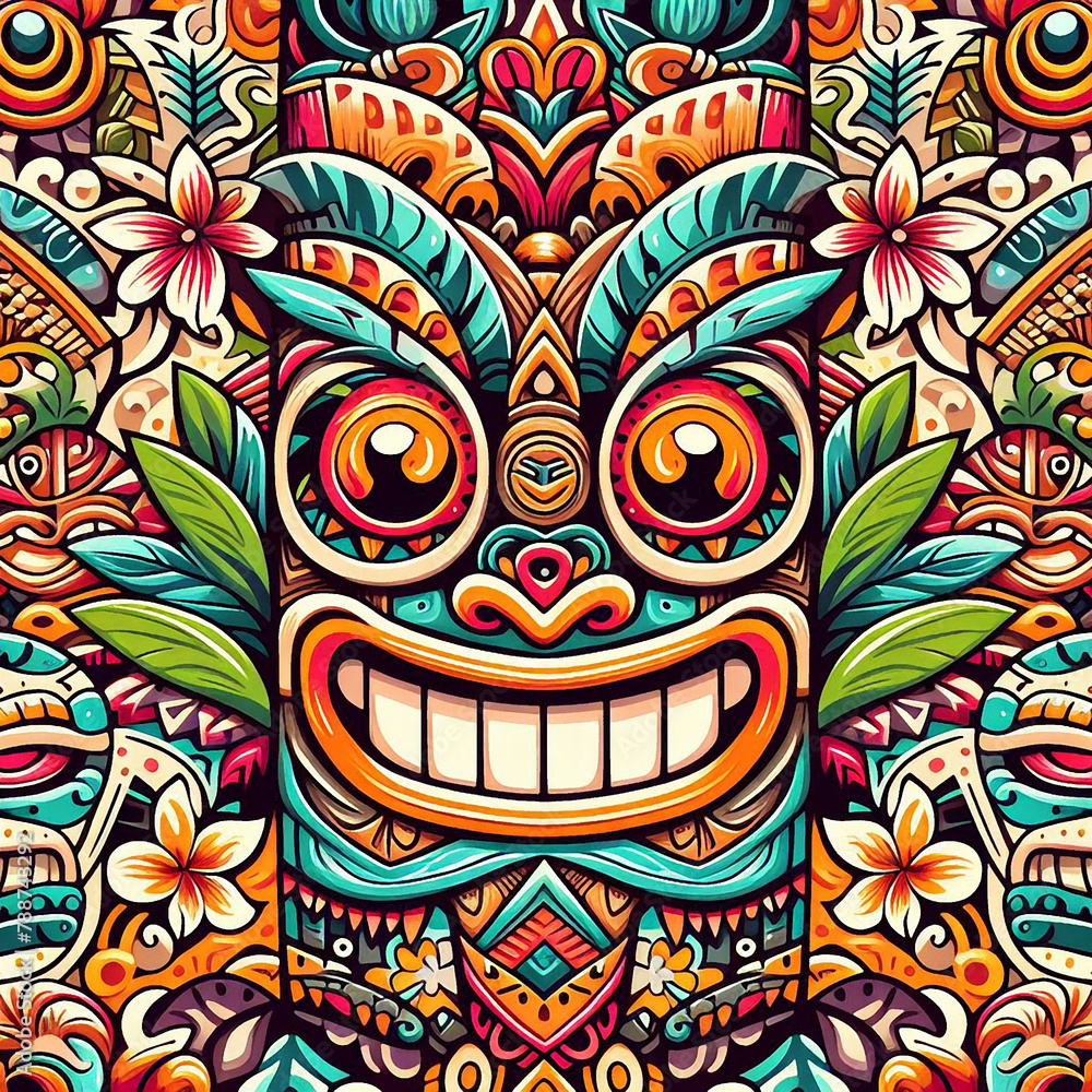 funny cartonized tiki mask pattern funny cartonized tiki mask pattern