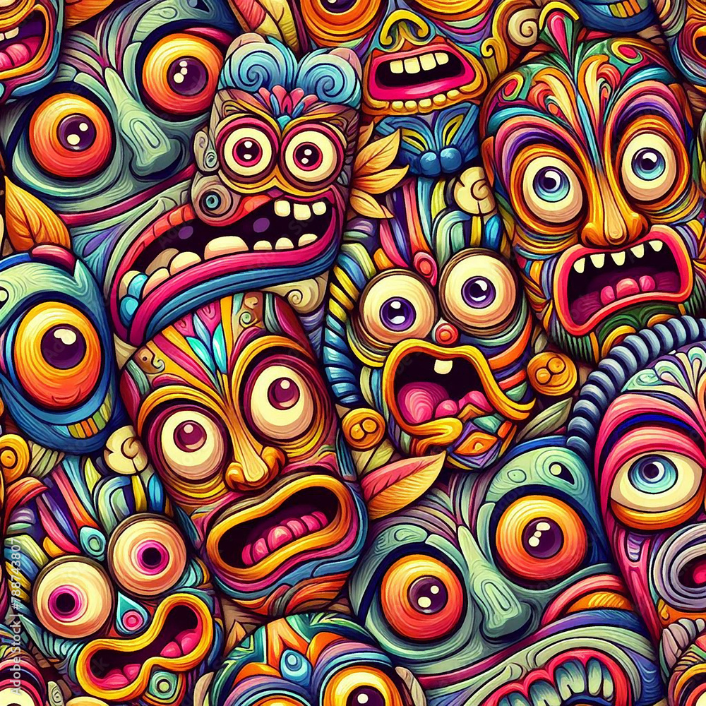 funny cartonized tiki mask pattern funny cartonized tiki mask pattern