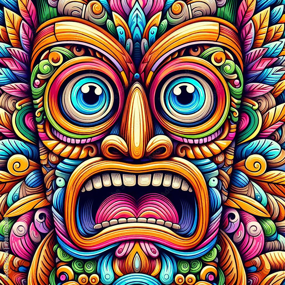 funny cartonized tiki mask pattern 