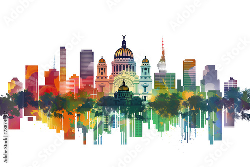 Mexico City Skyline Illustration Watercolour Abstract Art Wallpaper