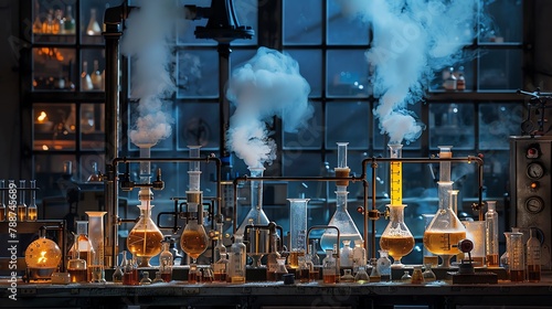 meticulous setup of a chemical synthesis lab photo