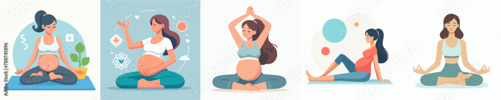 vector collection of pregnant woman doing yoga