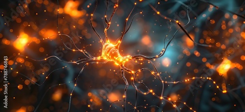 3d rendered, medically accurate illustration of an active nerve cell. AI generated illustration photo
