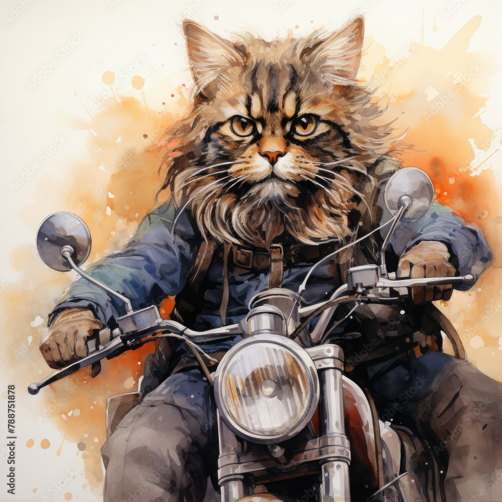 Watercolor Maine Coon, clipart Illustration, Generative Ai Watercolor Maine Coon, clipart Illustration, Generative Ai