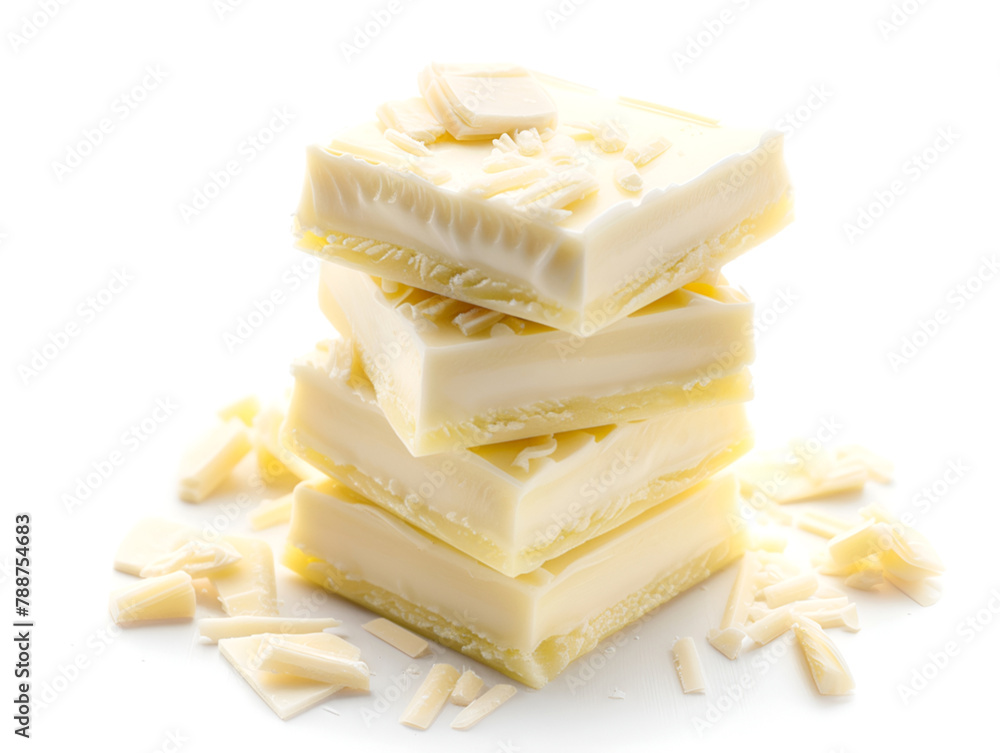 Stacked white chocolate bars with delicate white chocolate shavings Stacked white chocolate bars with delicate white chocolate shavings
