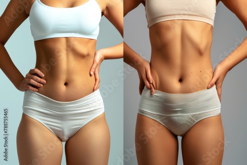 Before and after illustration of sagging skin treatment on young women