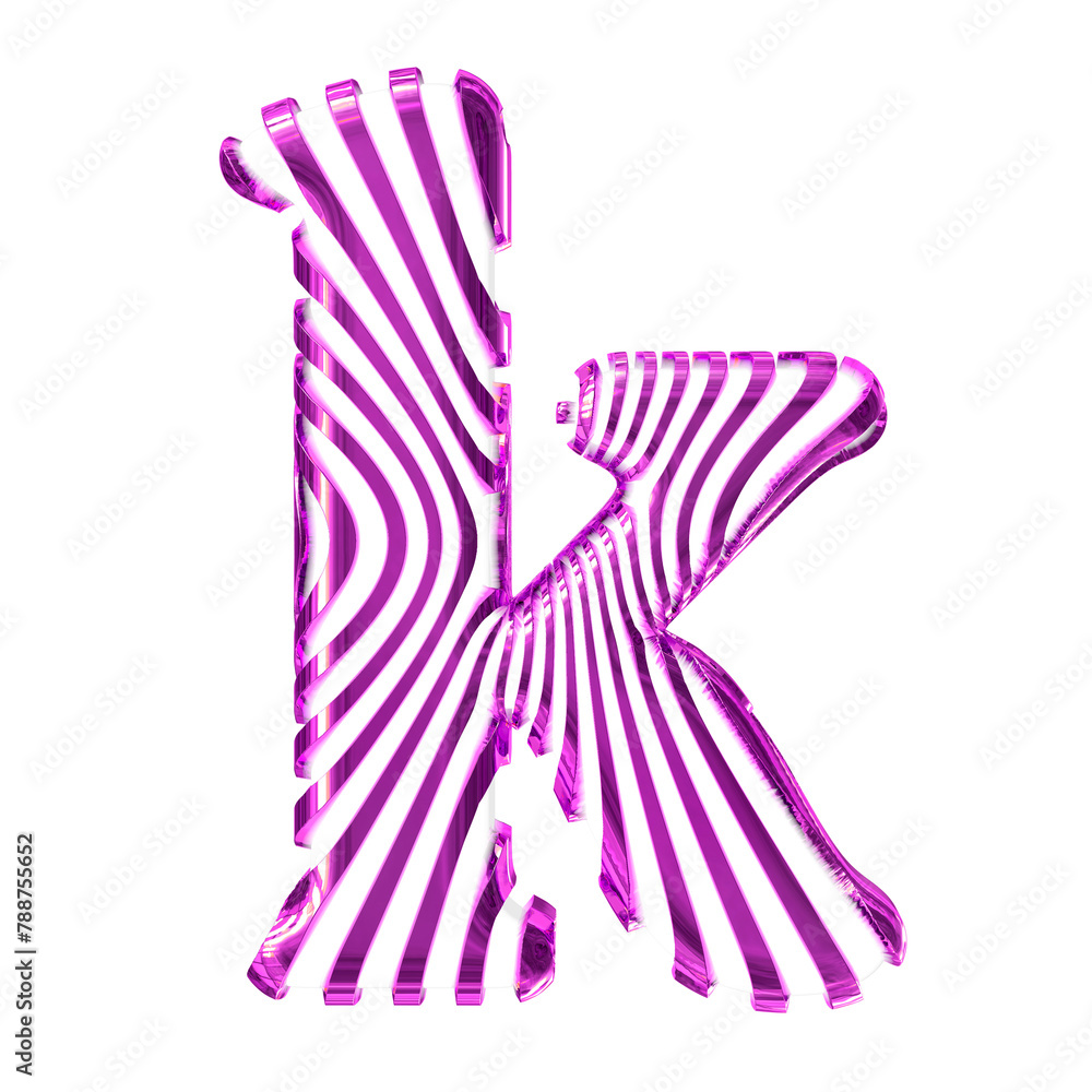 White 3d symbol with purple vertical ultra-thin straps. letter k White 3d symbol with purple vertical ultra-thin straps. letter k