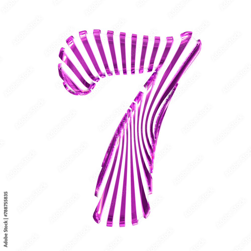White 3d symbol with purple vertical ultra-thin straps. number 7 White 3d symbol with purple vertical ultra-thin straps. number 7