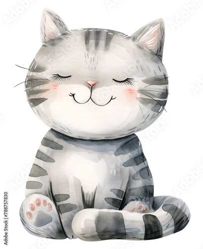 Cartton cat, watercolor illustration, isolated photo