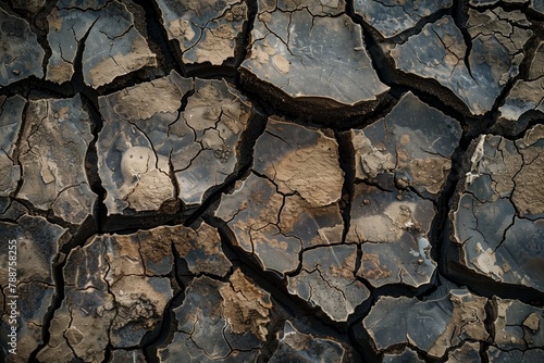 Dark tone image of cracked dry earth