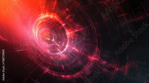 Red cosmic round runnel image mesmerizing art piece of vibrant red hues with mysterious light in darkness