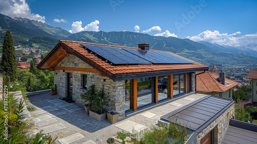 Renewable energy source  solar system on house roof