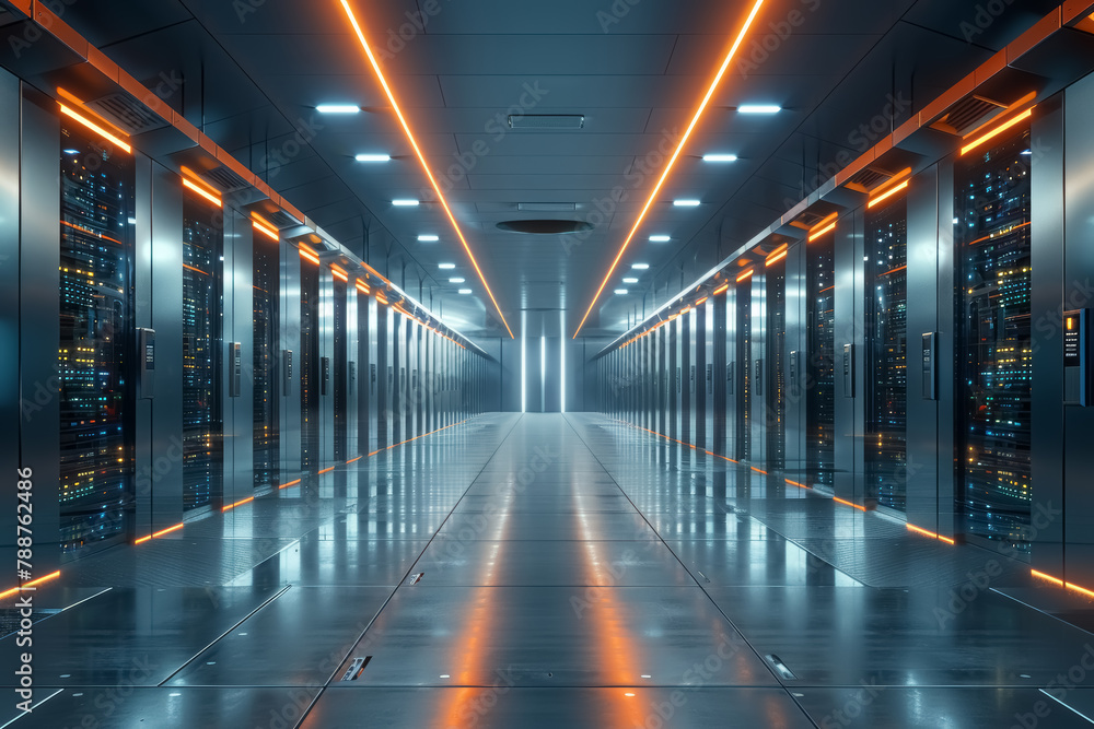 modern data center with rows of fully operational server racks illuminated by overhead lights modern data center with rows of fully operational server racks illuminated by overhead lights