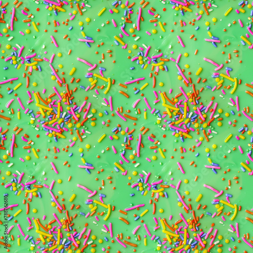 rainbow sprinkles on a green icing background  repeatable seamless background tile 