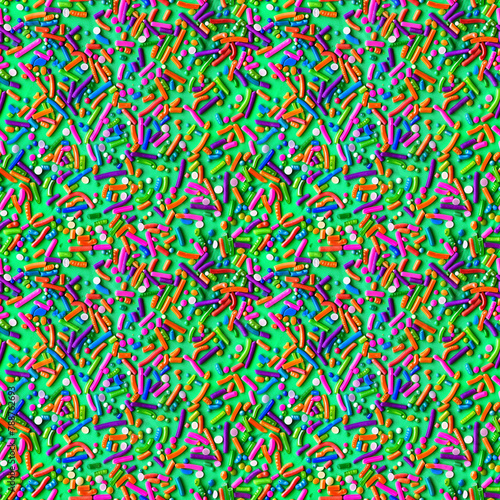 rainbow sprinkles on a green icing background, repeatable seamless background tile 