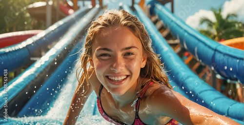 Portrait of a beautiful girl in a water park in summer © tanya78