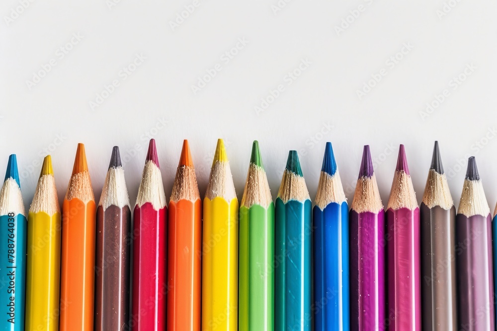 An Arrangement of Colorful Pencils Lined Up on a Wooden Background, Symbolizing Artistic Possibilities, Generative AI An Arrangement of Colorful Pencils Lined Up on a Wooden Background, Symbolizing Artistic Possibilities, Generative AI