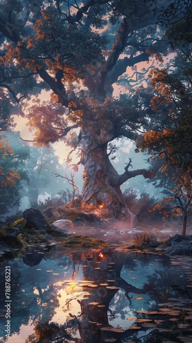 Immerse in a mystical forest where ancient trees whisper secrets  using oil paint to capture the ethereal atmosphere 