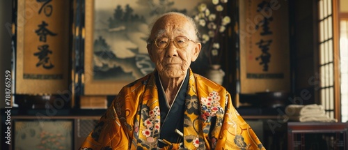 Kimono care instructions demonstrated by an elderly entity, preserving cultural garments