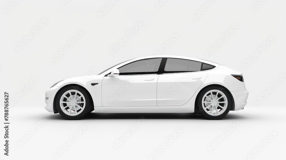 Non-existent brand-less generic concept white sport electric car on white background. Automobile futuristic technology concept . 3D illustration rendering