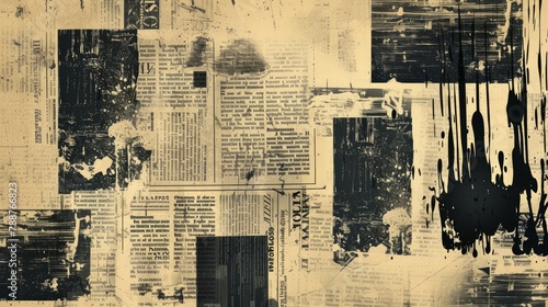 Grunge texture, spray paint, ink spot, news text, newspaper cut out, vintage background, brushstroke ,dust texture, damaged, dirty overlay surface. Use for halloween template poster, collage.
