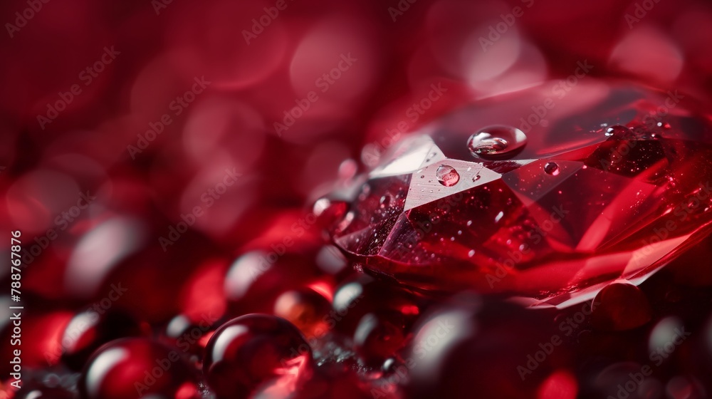 Garnet Gemstone with Droplets on Red Velvet Garnet Gemstone with Droplets on Red Velvet