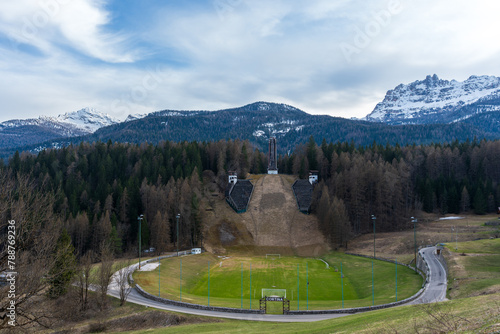 Olympic trampoline Italy was inaugurated in 1923, disused since 1990 in Cortina d'Ampezzo, Veneto Italy