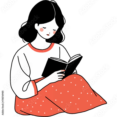 本を読む女性、シンプルなイラスト (ID: 788769481)