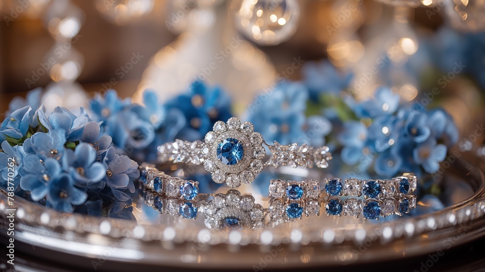 Blue Floral Tiara with Crystals Blue Floral Tiara with Crystals