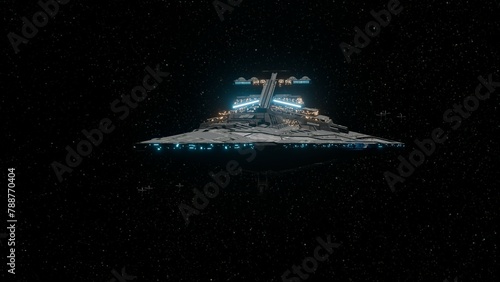 Foto 3D illustration of a battle cruiser, the spaceship that can destroy a planet