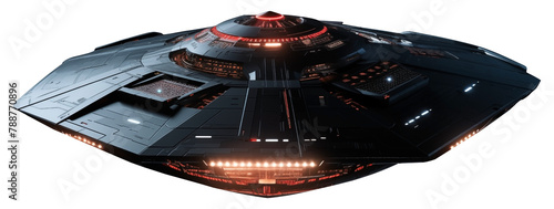 Close up Alien UFO PNG isolated Extraterrestrial spacecraft on white and transparent background - flying machine UAP Flying saucer Aliens concept