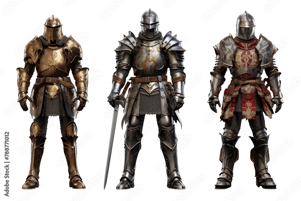 set of mediaeval knights PNG isolated on white and transparent background - barbarian headgear soldier warrior costume armoring DND Game Assets