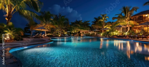Luxurious tropical resort pool in the night © Ibad