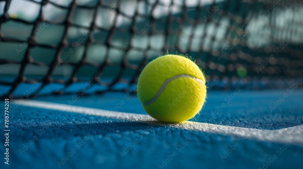 Tennis ball on a blue court