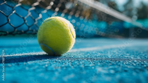 Tennis ball on a blue court © Катерина Спіжевска