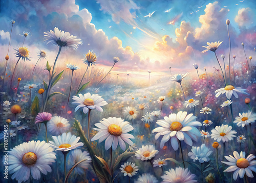 field of daisies - perfect for spring and summer themes, garden enthusiasts, and nature lovers