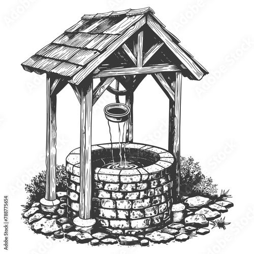 old water well images using Old engraving style