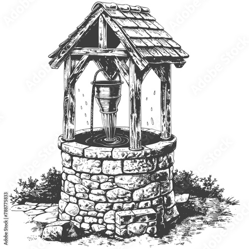 old water well images using Old engraving style