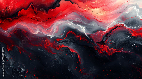 Red and Black Abstract Illustration, Liquid marbling paint texture background Fluid painting abstract texture Intensive color mix wallpaper 