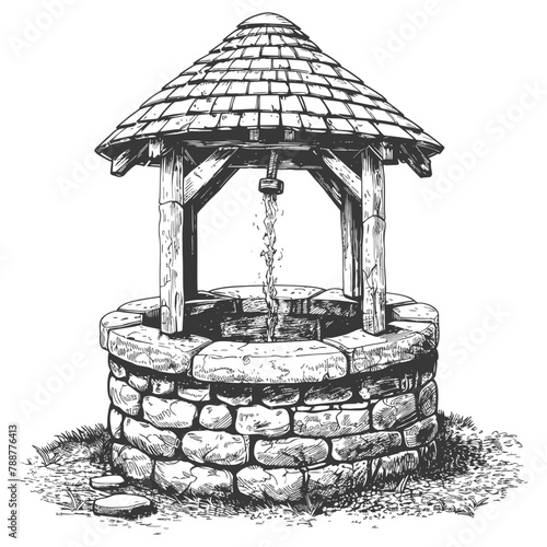 old water well images using Old engraving style