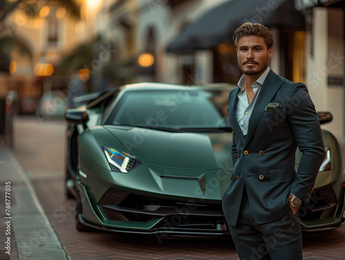 Man Standing Next to Green Sports Car © Jelena