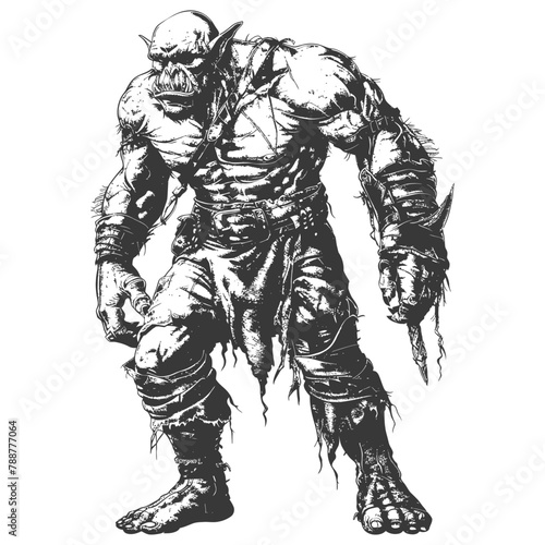 orc full body images using Old engraving style