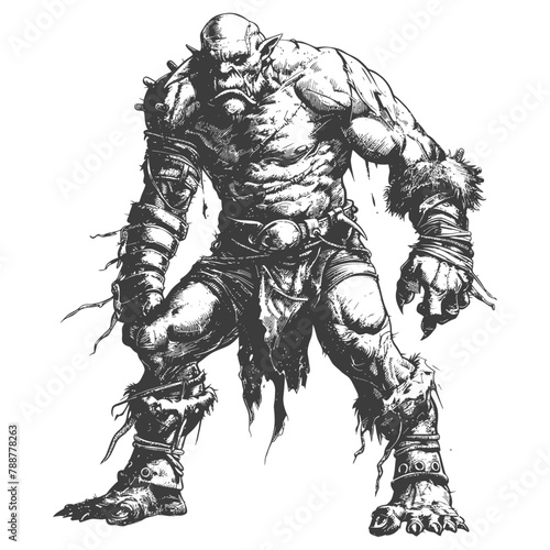 orc full body images using Old engraving style