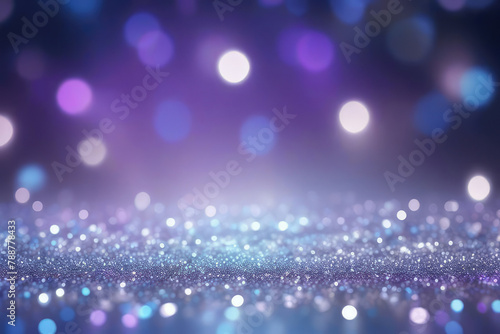 Abstract banner, glittering with silver, purple, and blue lights in a blur, creating a bokeh effect in the background, soft focus, sparkle texture, suitable for background or festive decoration