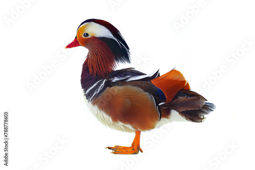 male mandarin duck isolated on white background.