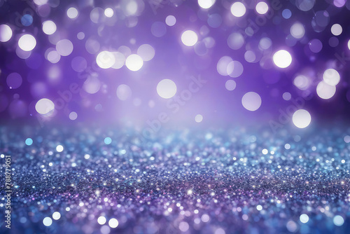 Abstract background, de-focused banner, array of glittering lights in silver, purple, and blue hues, out-of-focus glitter effect for a dreamy ambiance, suitable for sprinkling across a digital render