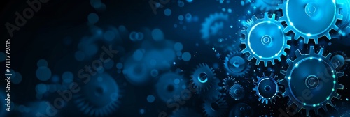 Abstract blue digital technology background with gears and cogs, dark color palette Generative AI